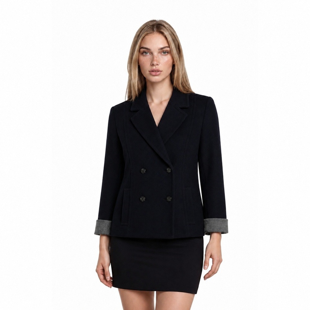 Talbots Pea Coat Women's Size 8P Petite Navy Blue Double‎ Breasted Knit Cuffs